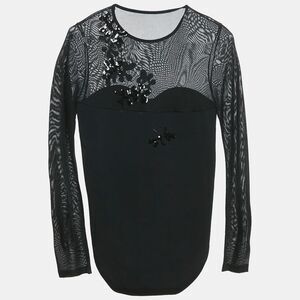 Ingie Paris Black Sequin Embroidered Jersey Bodysuit Xl